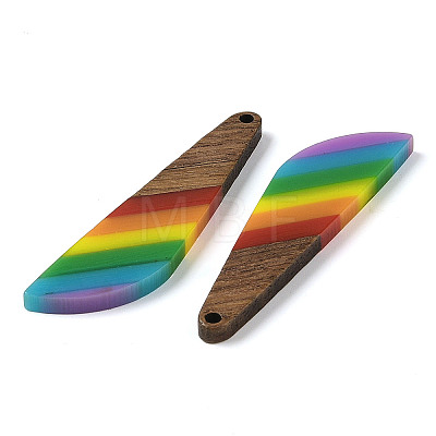 Pride Rainbow Theme Resin & Walnut Wood Pendants WOOD-K012-12B-1