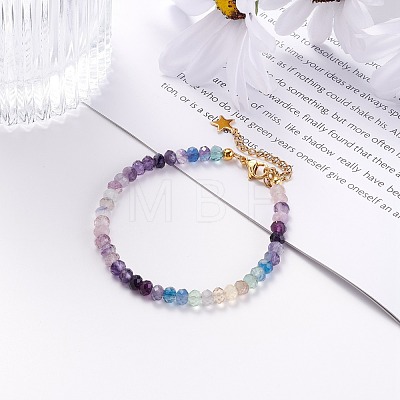 5mm Faceted Round Natural Fluorite Beaded Bracelet BJEW-JB07118-02-1