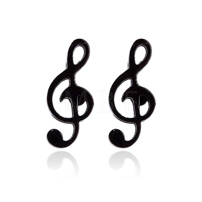 304 Stainless Steel Music Note Studs Earrings with 316 Stainless Steel Pins for Women MUSI-PW0001-23EB-1