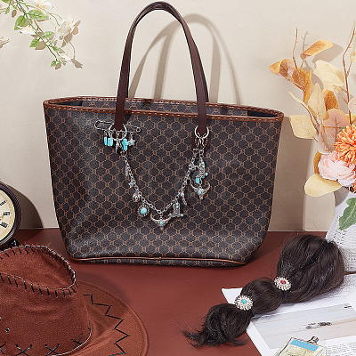 Cowboy Theme Alloy & Synthetic Turquoise & Aluminum Cable Chains Jewelry Sets HJEW-PH02504-1