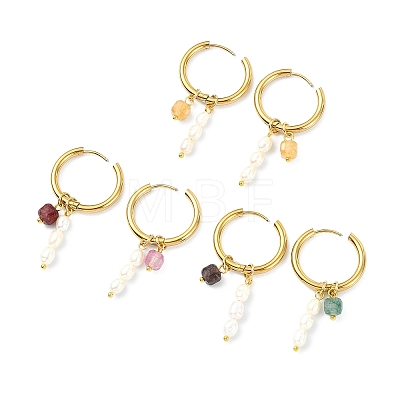 Natural Multicolor Tourmaline Hoop Dangle Earrings EJEW-JE07218-1