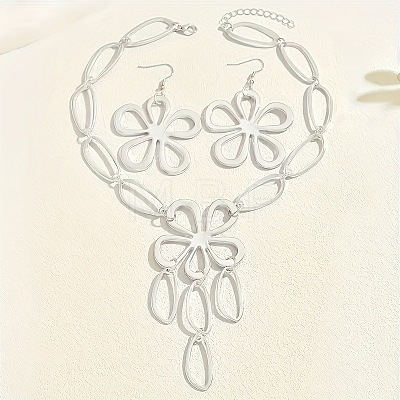 Alloy Hollow Flower Pendant Necklaces & Dangle Earrings Sets FS-WG0DA6E-02-1