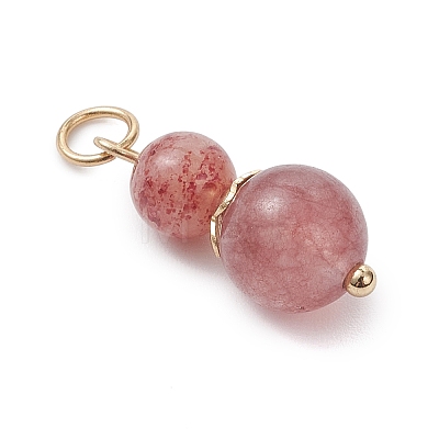 3Pcs 3 Styles Natural Carnelian(Dyed & Heated) & Strawberry Quartz & Red Jasper Round Beaded Pendants PALLOY-JF04701-04-1