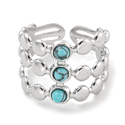 304 Stainless Steel Synthetic Turquoise Cuff Rings G-Z056-05P-03-1