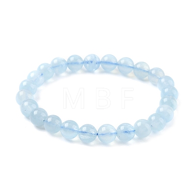 Natural Aquamarine Round Bead Stretch Bracelets for Men Women BJEW-U034-01C-01-1