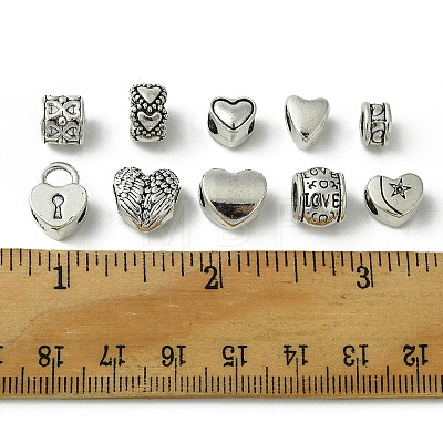 60Pcs 10 Styles Tibetan Style Alloy European Beads MPDL-FS0001-02A-1