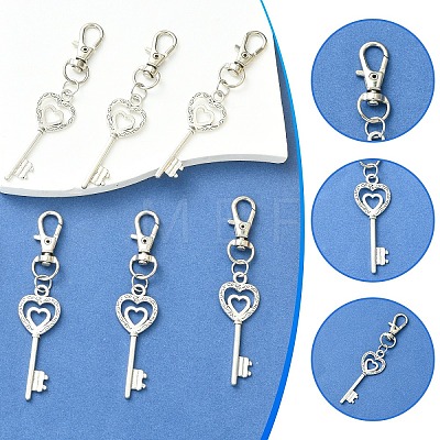6Pcs Heart Key Alloy Pendant Decorations HJEW-YW00392-1