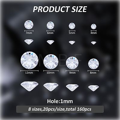 160Pcs 8 Styles Cubic Zirconia Pointed Back Pendants ZIRC-FH0001-52-1