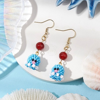 Handmade Glass Seed Beads Octopus Dangle Earrings EJEW-MZ00278-02-1