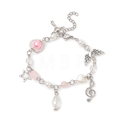 Star & Heart & Music Note Alloy Charm Bracelet BJEW-JB09308-1