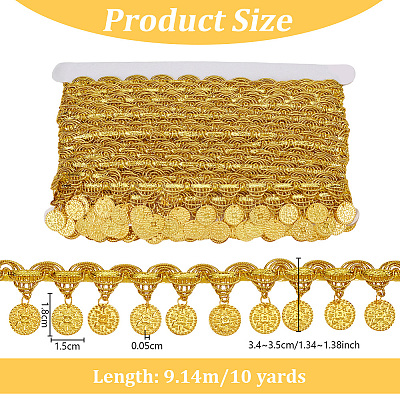 Polyester Braided Metallic Lace Trim with Metal Flat Round Tassel OCOR-WH0082-537A-1