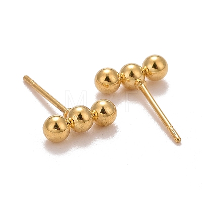 201 Stainless Steel Beaded Horizontal Bar Stud Earrings with 316 Stainless Steel Pin for Women X-STAS-K238-01G-1