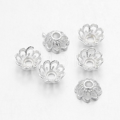 Silver Color Plated Alloy Flower Bead Caps X-TIBEB-E017-S-1