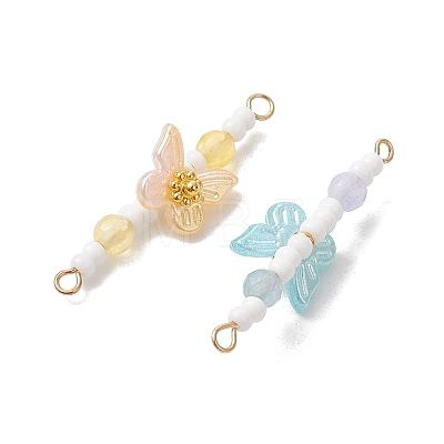 Dyed Natural Agate & White Jade & Glass Seed Beaded Connector Charms PALLOY-MZ01321-1