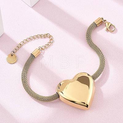 304 Stainless Steel Heart Links Bracelets BJEW-C089-12G-1