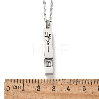 304 Stainless Steel Engraved Flower Cross Rectangle Pet Memorial Keepsake Urn Ashes Pendant Necklaces NJEW-P326-02P-1