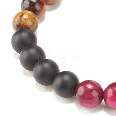 4Pcs 4 Colors Natural Tiger Eye & Black Agate(Dyed) Round Beaded Stretch Bracelets Set BJEW-JB08086-1