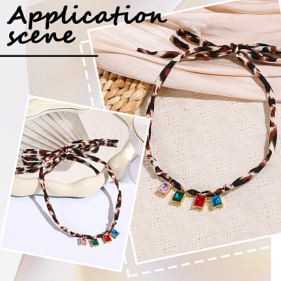Alloy with Colorful Glass Pendant Polyester Collar Knot Tie Necklaces for Women NJEW-SP0001-17B-1