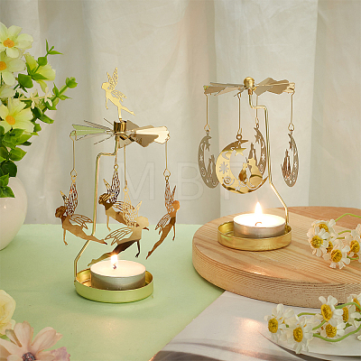 Fairy & Moon Stainless Steel Rotating Tealight Candle Holder DIY-FG0005-17G-1
