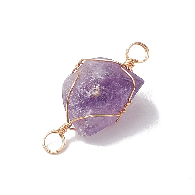 Raw Rough Natural Amethyst Copper Wire Wrapped Nuggets Connector Charms PALLOY-JF02789-1