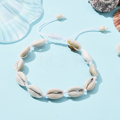 Natural Shell Braided Bead Anklet with Synthetic Turquoise Beads AJEW-AN00561-03-1