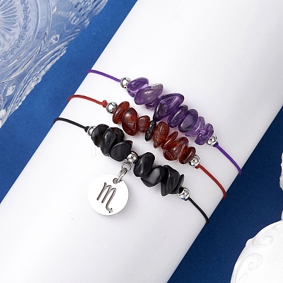 3Pcs Constellations Adjustable Nylon Cord Braided Bead Bracelets for Women Men BJEW-JB11325-08-1