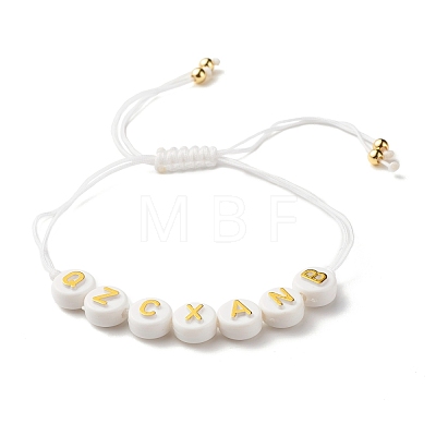 Acrylic Flat Round with Letters Braided Bead Bracelet for Women BJEW-JB07571-01-1
