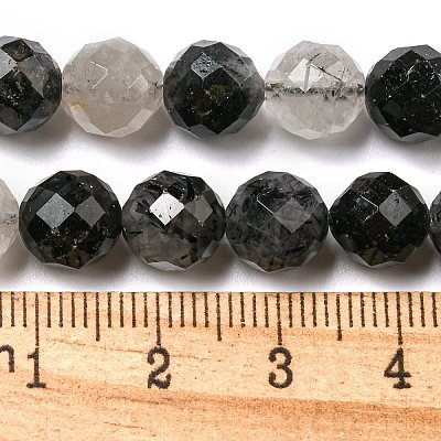 Natural Tourmalinated Quartz/Black Rutilated Quartz Beads Strands G-D463-01A-1