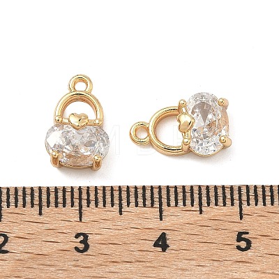 Brass Pave Cubic Zirconia Oval Bag with Heart Charms KK-A286-09G-1