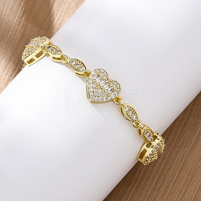 Heart & Horse Eye Brass Micro Pave Clear Cubic Zirconia Link Bracelets for Women BJEW-G740-03G-1