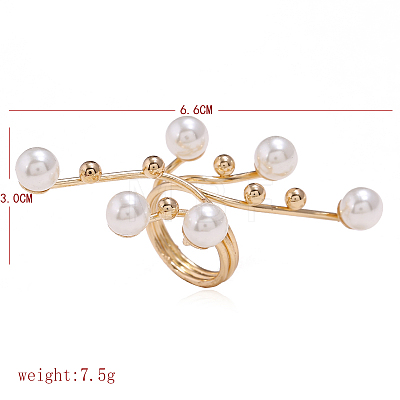 Iron with Imitation Pearl Round Dangle Stud Earrings and Cuff Rings Set YS4776-1-1
