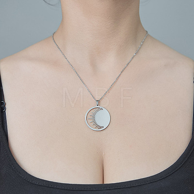 Non-Tarnish 201 Stainless Steel Hollow Sun Pendant Necklace NJEW-OY002-18-1