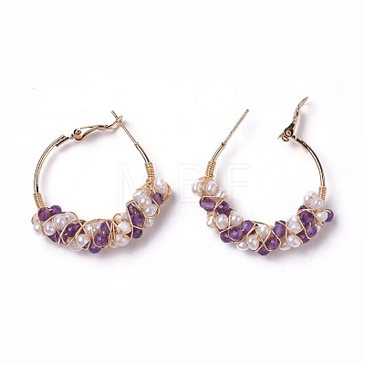 (Jewelry Parties Factory Sale)Pearl Beads Hoop Earrings EJEW-L218-11B-1