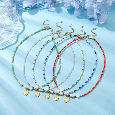 Natural Cultured Freshwater Pearl & Glass Beaded Necklaces NJEW-JN04997-1