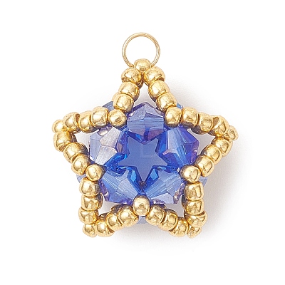 Glass Seed Beaded Star Pendants PALLOY-MZ01083-02-1