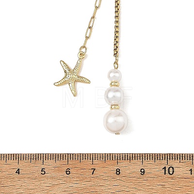 Summer Beach 304 Stainless Steel Starfish Pendant Lariat Necklaces with Shell Pearl NJEW-JN06604-01-1