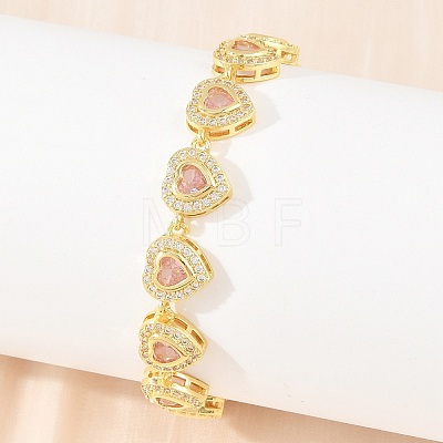 Brass Pave Cubic Zirconia Heart Tennis Bracelets for Women KK-CBA68DA-09G-02-1