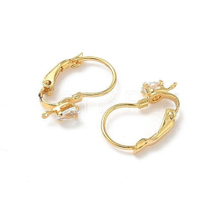 Teardrop Brass Micro Pave Clear Cubic Zirconia Leverback Earring Findings KK-Z136-24G-02-1