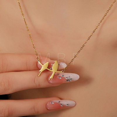 304 Stainless Steel Birds on the Branches Cutout Silhouette Pendant Necklaces for Women WG41729-01-1