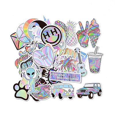 50Pcs Holographic Laser Style Cartoon Paper Sticker Label Set DIY-G077-02-1