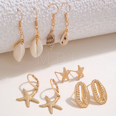 Shell Shape & Starfish Alloy Natural Shell Dangle Earrings FS-WGAC3B8-03-1
