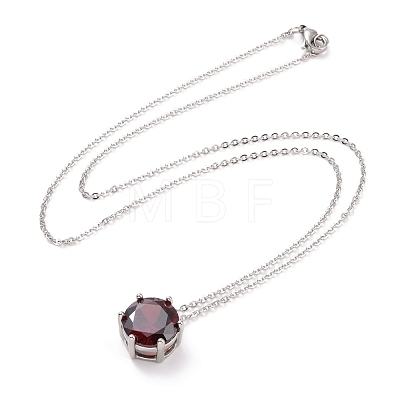 Flat Round Cubic Zirconia Pendant Necklace NJEW-G018-05M-P-1