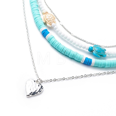 4Pcs 4 Style Alloy Heart Pendant Necklaces Set NJEW-JN04034-1