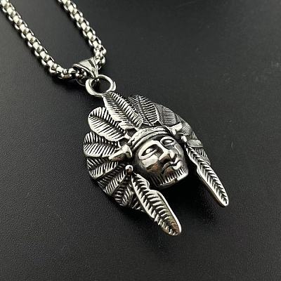 Vintage Stainless Steel South American Indian Pendant Hip Hop Necklaces HC0471-1