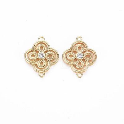 Brass Micro Pave Clear Cubic Zirconia Connector Charms KK-S356-712-1