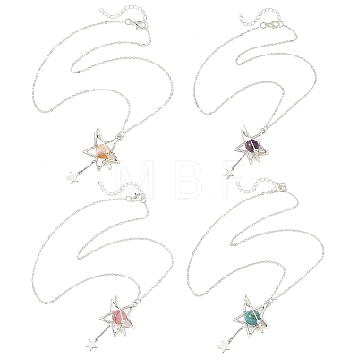 4Pcs 4 Styles Natural Amethyst & Dyed Green Jade & Hemimorphite & Heated Citrine Alloy Star Pendant Necklaces for Women NJEW-TA00273-1