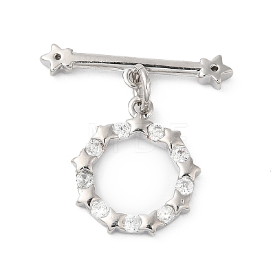 Brass Pave Clear Cubic Zirconia Toggle Clasps KK-P234-87P-1