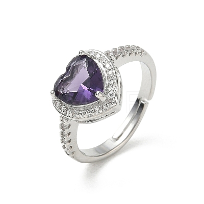 Brass & Purple Heart Cubic Zirconia Finger Rings for Women CU-CBA7E55-14P-1