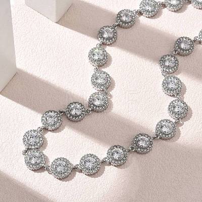 304 Stainless Steel Full Rhinestone Flat Round Link Chain Necklaces for Women SA-CBABBEA-02P-01-1