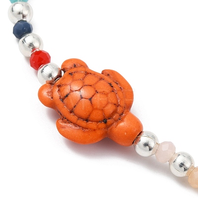 Synthetic Turquoise Sea Turtle & Glass Beaded Stretch Bracelets BJEW-JB09892-1